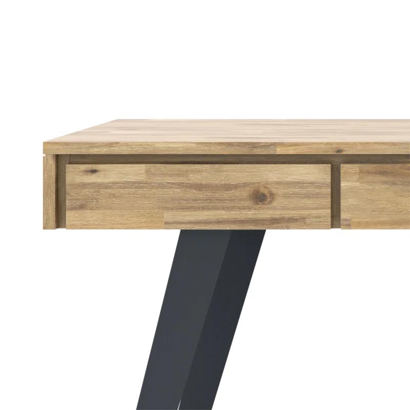 Simpli Home Lowry Solid Acacia Wood Desk, Industrial Style with Keyboard Tray and 2 Drawers