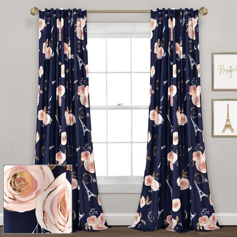 Lush Decor Vintage Paris Rose Butterfly Script Floral Semi-Sheer Curtain (Set of 2)