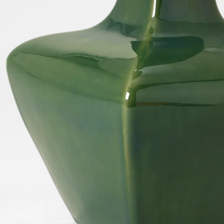 Green Ceramic Table Lamp with White Linen Shade, 28"