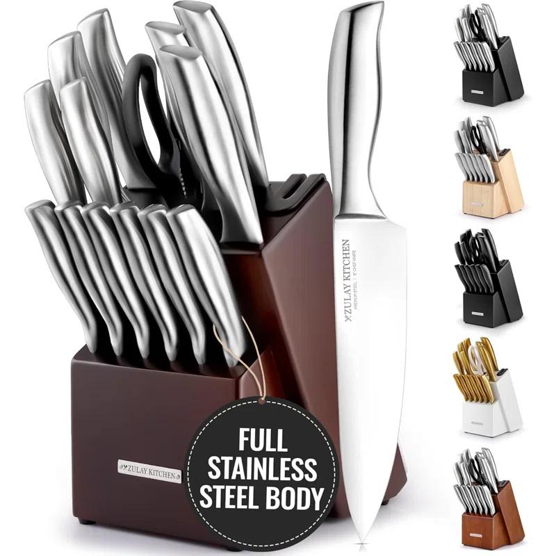 Zulay Kitchen Zulay Kitchen Premium 15-Piece Knife Set with Natural Wood Block and Built-in Sharpener