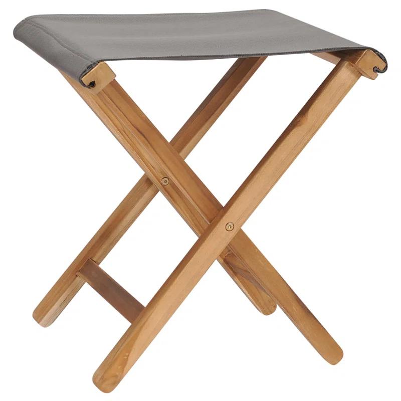 Folding Chairs Patio Stool for Camping Solid Wood Teak and Fabric (Set of 2)