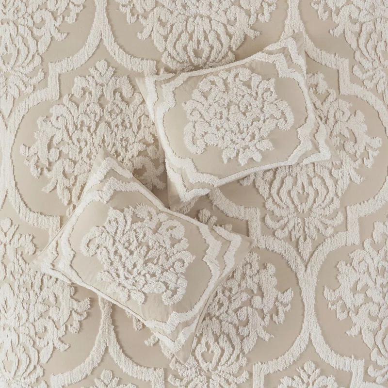 Gracie Mills Fitzpatrick 3 piece Tufted Cotton Chenille Damask Comforter Set