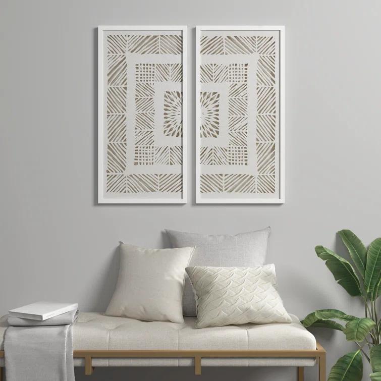 Dakota Fields Framed Geometric Rice Paper Panel Shadowbox Wall Décor (Set of 2)