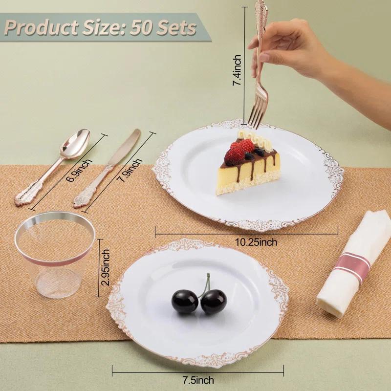 Rosdorf Park Plastic Plates,Disposable,Party,Thanksgiving,350PCS,100 Rim Plates,50 ware,50Napkins