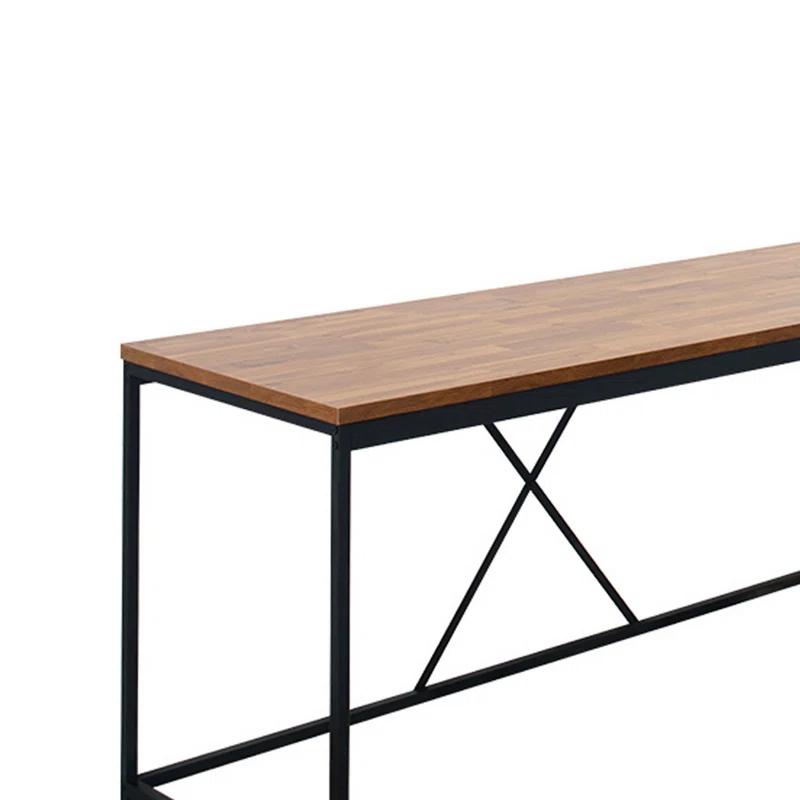 Benjara Posy Corner Desk, L Shaped Black Metal Frame, X Crossed, Wood Top