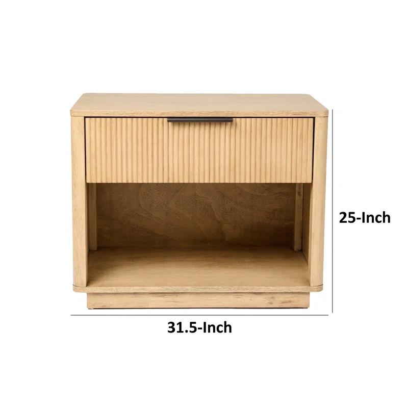 Benjara Noe Celia 32 Inch Nightstand, 1 Drawer, Shelf, Metal