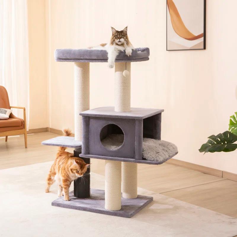 57" Cat Tree with Condo and Rubber Groomer