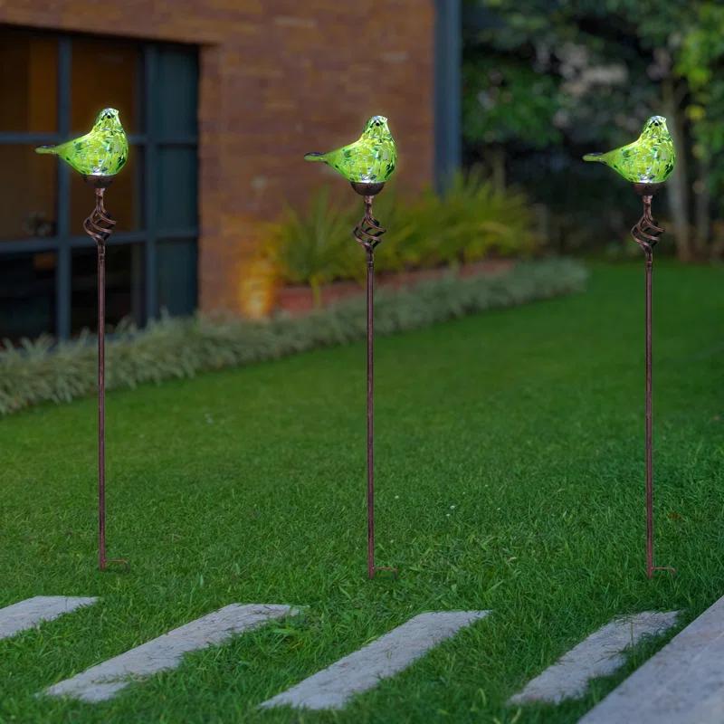 Exhart Exhart Solar Pearlized Hand Blown Glass Bird Garden Stake, 6 by 31 Inches