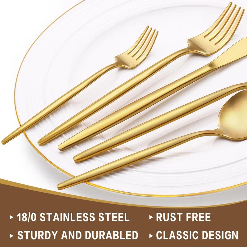 Everly Quinn 30-Piece Gold Silverware Set, Flatware Set For 6, Food-Grade Stainless Steel Cutlery Set, Includes Spoons Forks Knives, Kitchen Cutlery For Home Office Restaurant Hotel