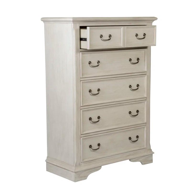 Canora Grey Dina Antique White 5 Drawer Chest w/ Stained Interior