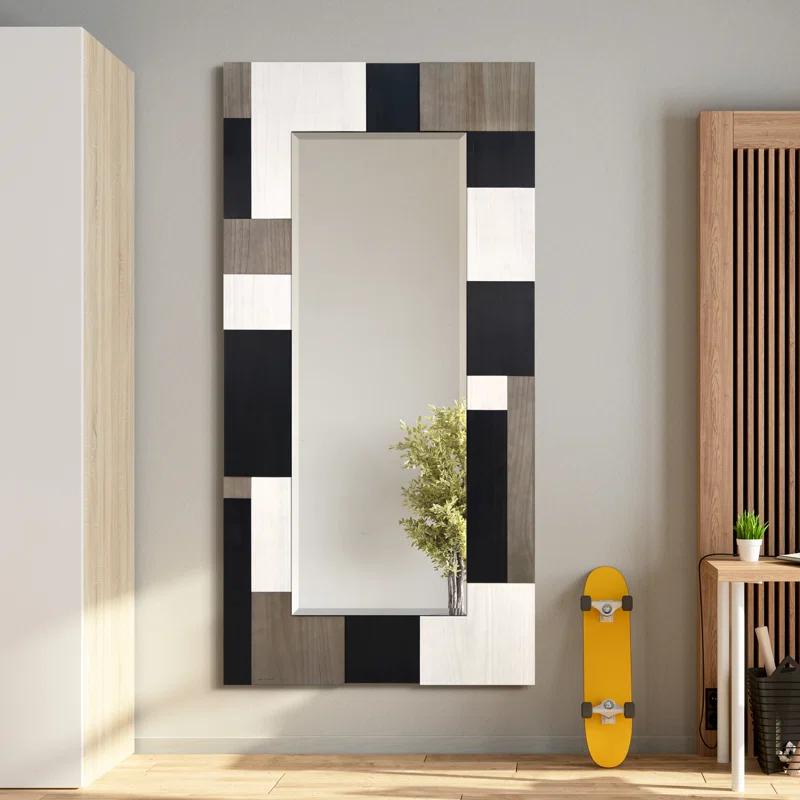 Empire Art Direct "Geometric Blocks" Hand Made Solid Paulownia Wood Beveled Leaner Mirror size 80" x 40"