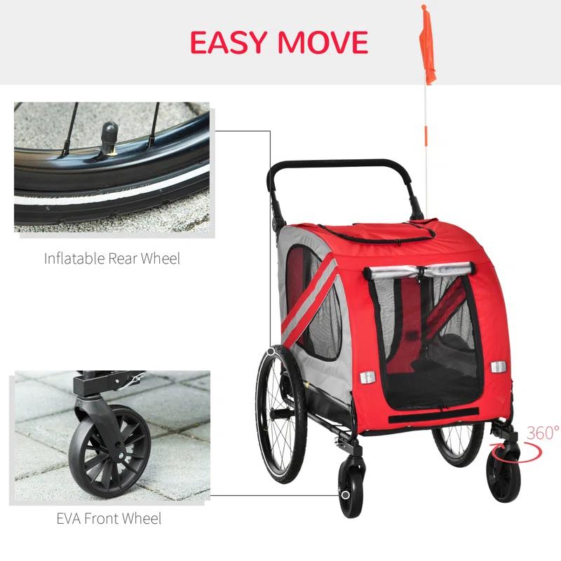 Foldable Pet Jogger Stroller with Detachable Carrier