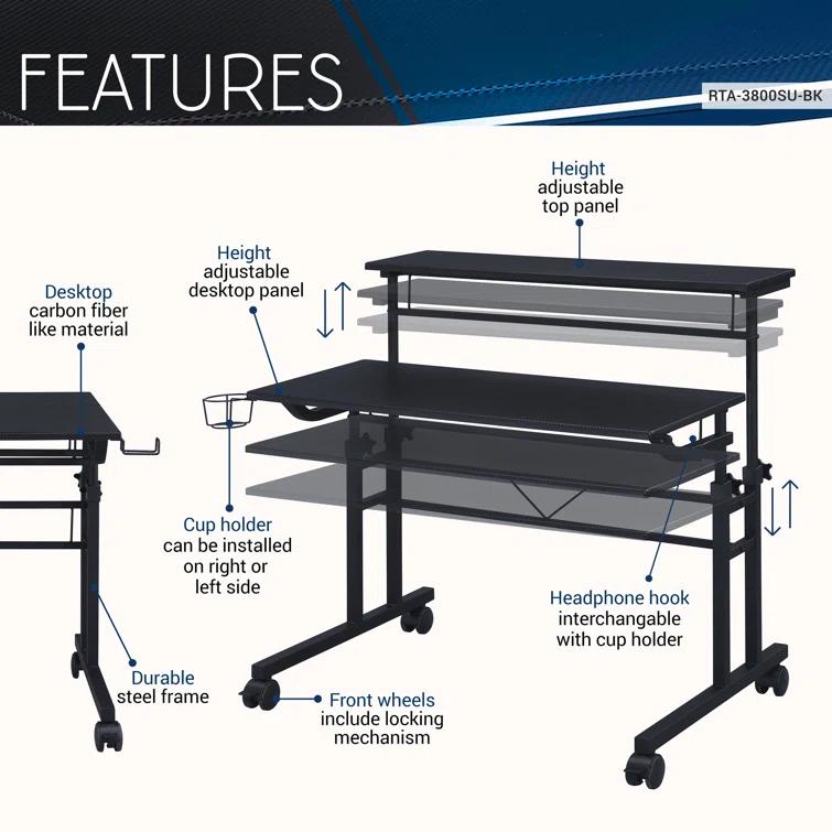 Wenty Techni Mobili Adjustable Metal Base Computer Desk