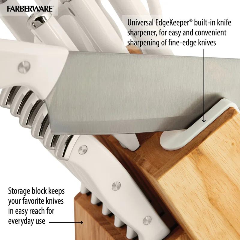 Farberware Edgekeeper 14-Piece Triple Rivet Knife Block Set with Built-In Sharpener