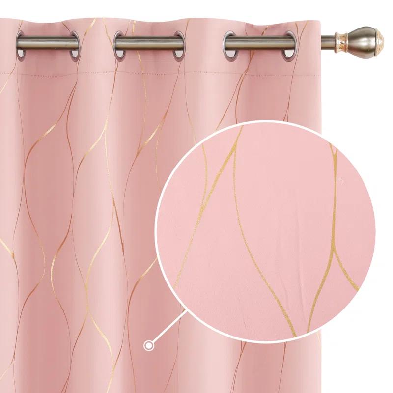 Everly Quinn Boulus Gold Foil Print Blackout Thermal Insulated Grommet Curtains Set Of 2
