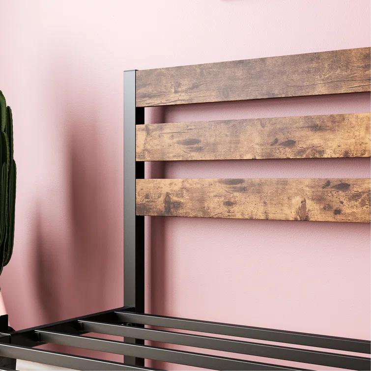 Ebern Designs Doiphode Full Size Platform Bed Frame with Rustic Vintage Wood Headboard,  No Box Spring Needed Rustic Brown