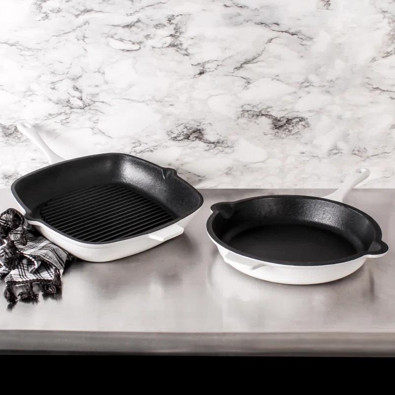 BergHOFF BergHOFF Neo 2 Piece Cast Iron Set, 10" Fry Pan and 11" Grill Pan, White