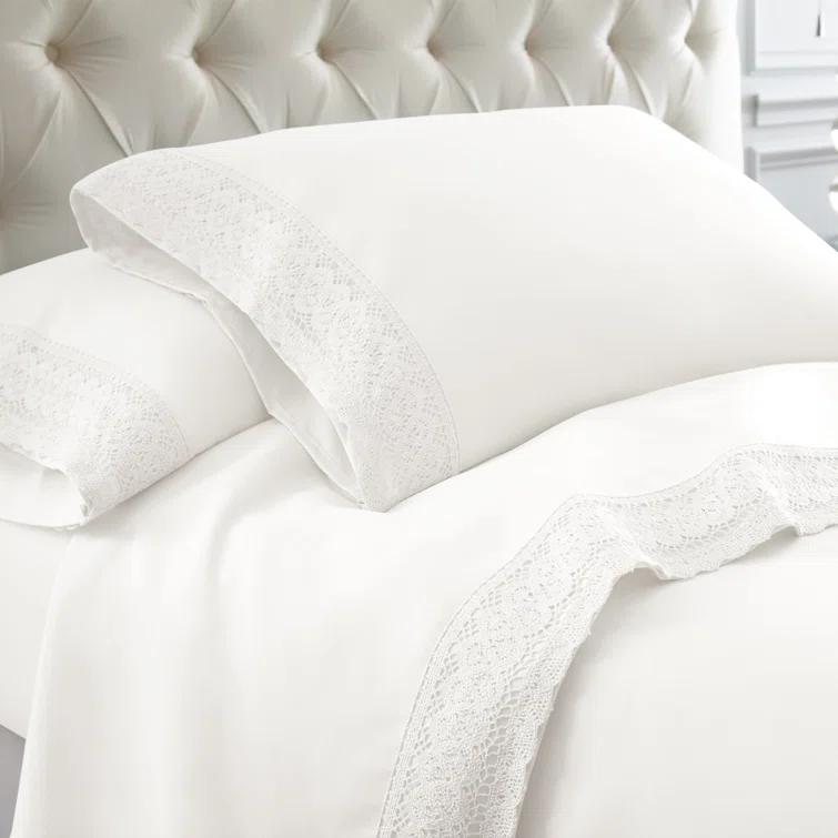 Modern Threads Modern Threads Yate Soft Microfiber Crochet Lace Sheets - Luxurious Microfiber Bed Sheets - Includes Flat Sheet, Fitted Sheet with Deep Pockets, & Pillowcases