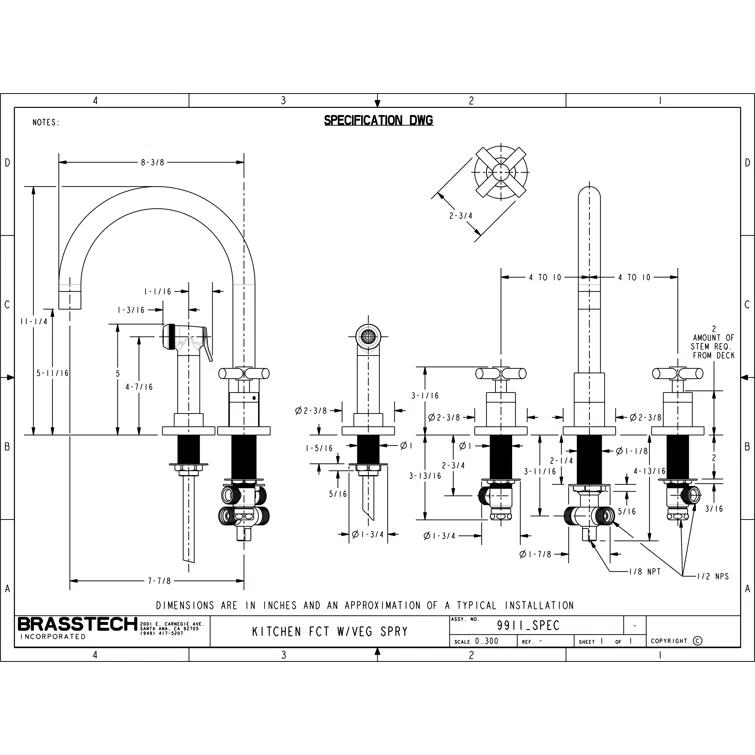 Newport Brass East Linear Double Handle Kitchen Faucet with Side Spray 9911L/24S
