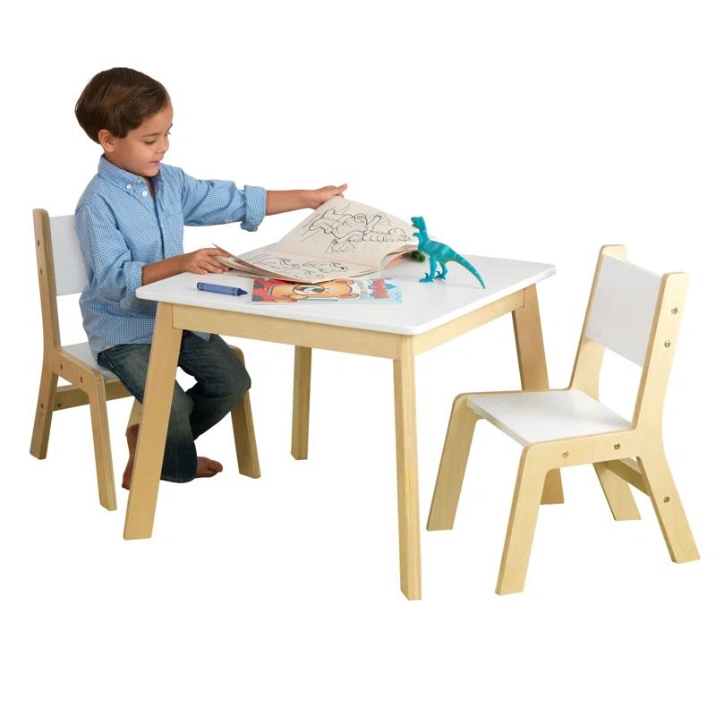 KidKraft Wooden Modern Table & 2 Chair Set, Children's Furniture, White & Natural