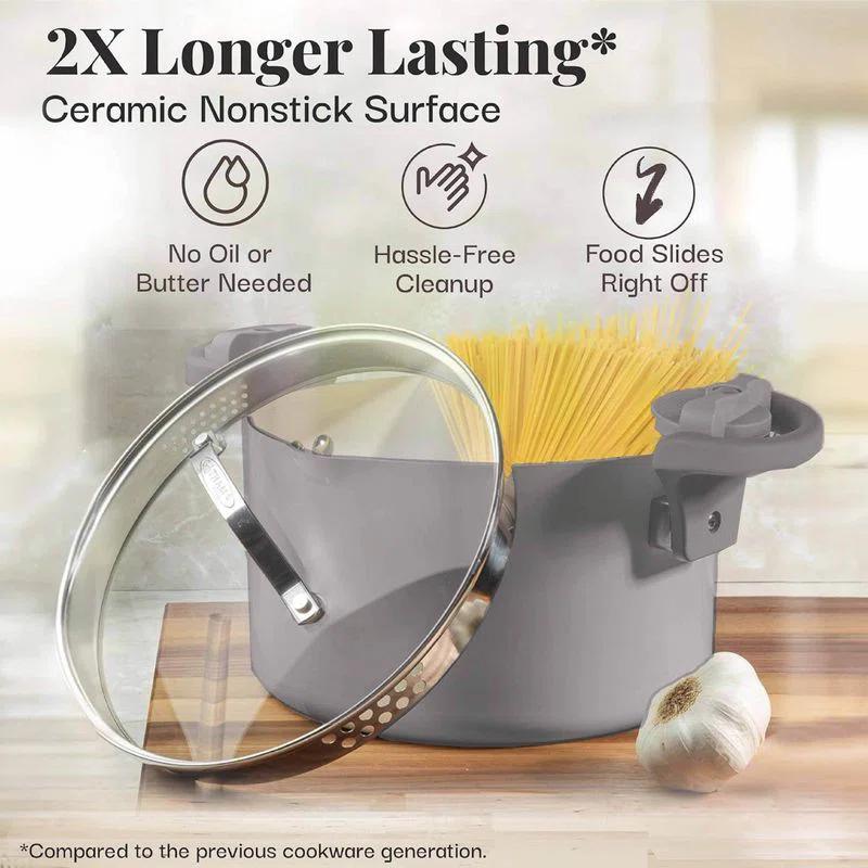 Gotham Steel Gotham Steel Stock Multipurpose Pasta Pot with Strainer Lid & Twist and Lock Handles
