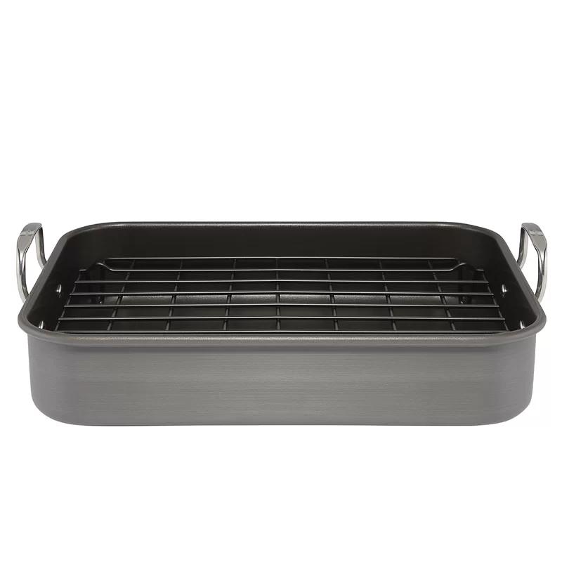 16" x 12" Nonstick Aluminum Roaster with Dual-Height Rack