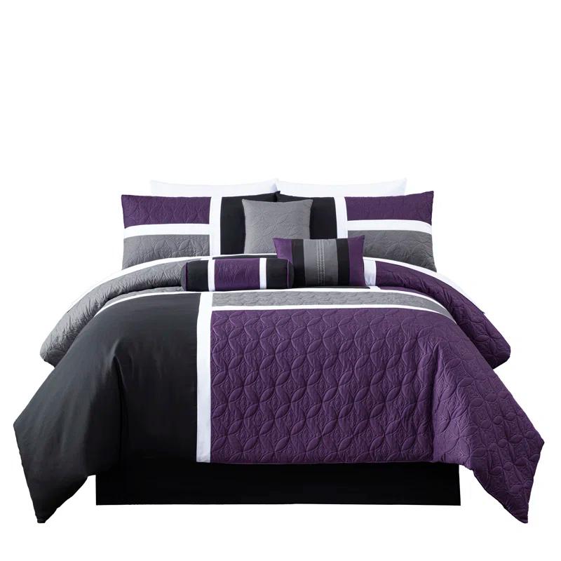 Chezmoi Collection Upland Patchwork 7 Piece Comforter Set