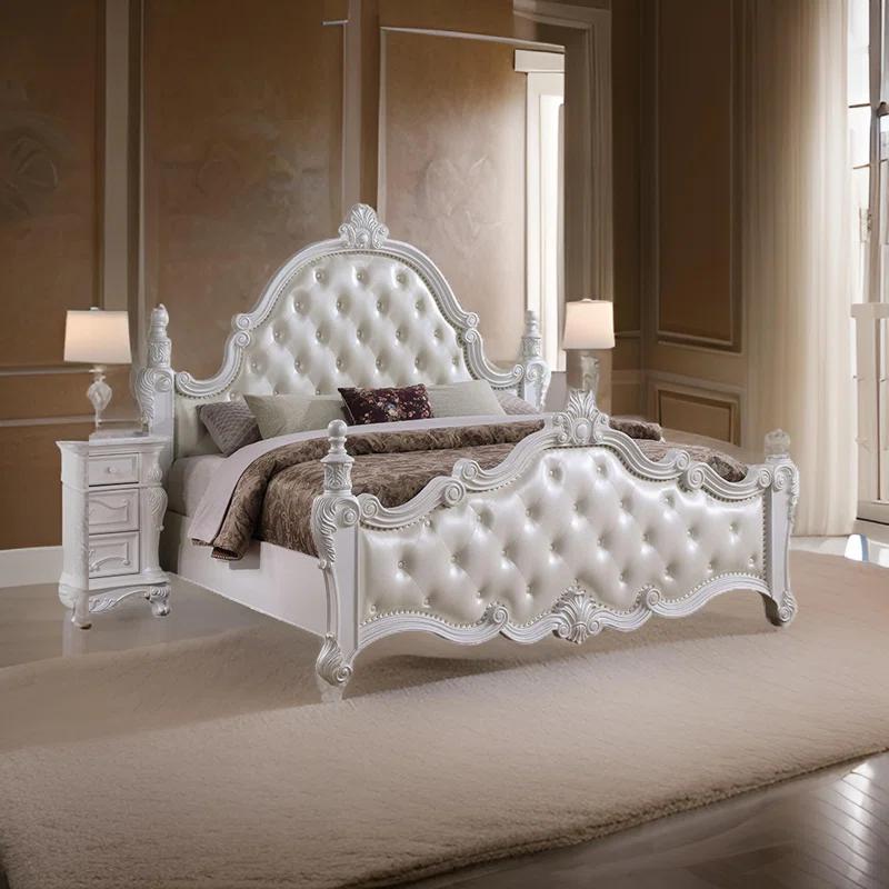 Benjara Moni Bed, Tufted Classical Upholstery
