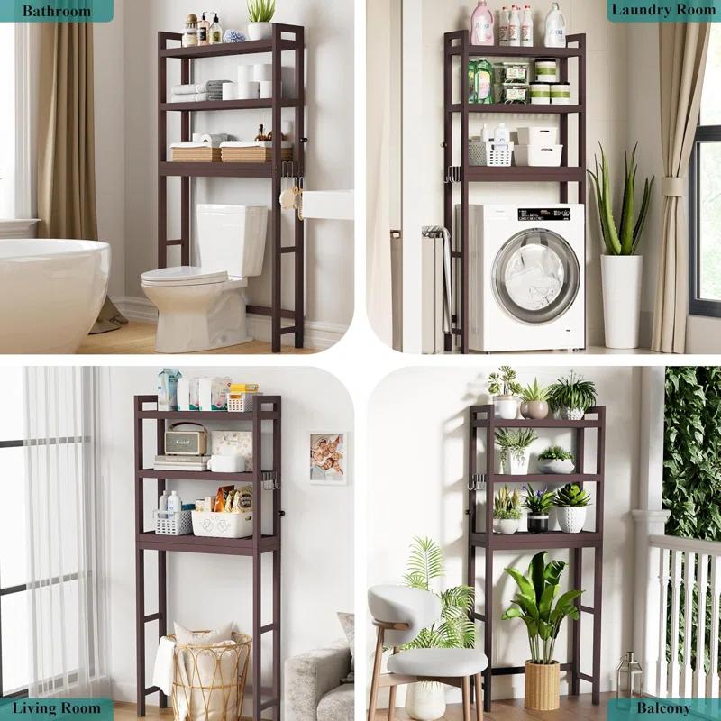 Over The Toilet Storage, Bamboo 3-Tier Over Toilet Bathroom Organizer with Adjustable Shelf