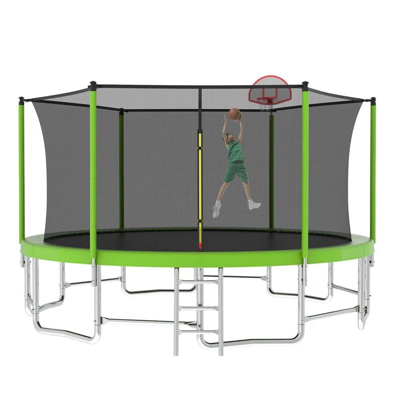 Excellent Future 16FT Trampoline With Balance Bar  And  Basketball Hoop And Ball, ASTM Approved Reinforced Type Outdoor Trampoline With Enclosure Net