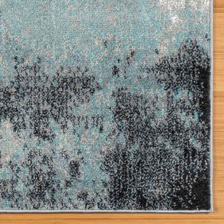 Gertmenian Gertmenian Alor Satori Modern Abstract Aqua/Navy Blue/Gold/Ivory Polypropylene Indoor Area Rug