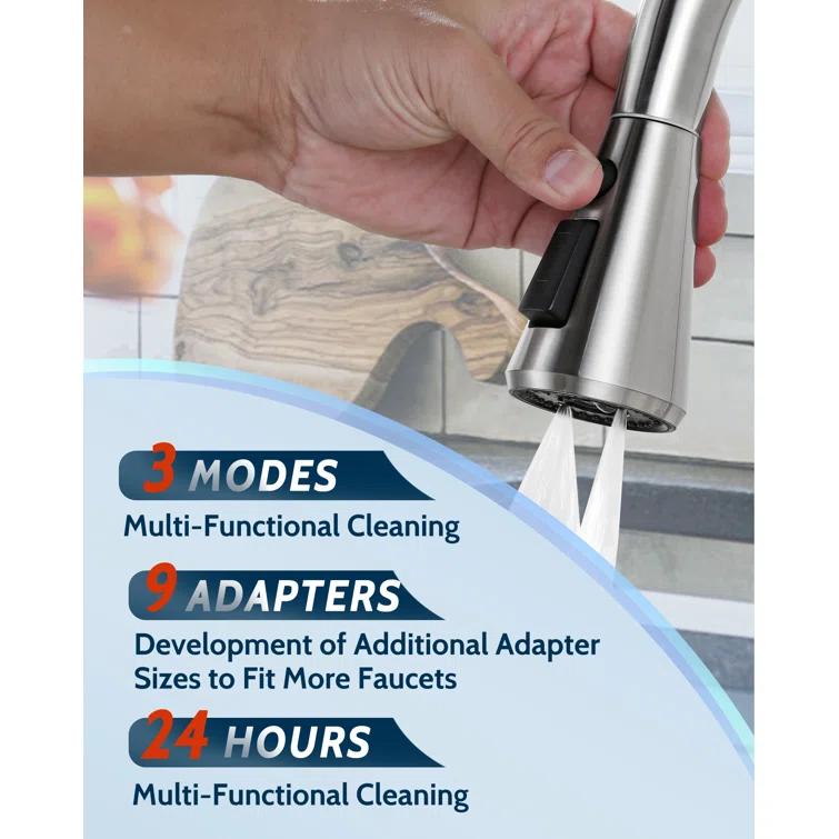 WOWOW 3-Function Sprayer Pull Down Kitchen Faucet Spray Head Replacement With 9-Adapter Kit