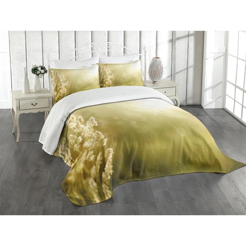 Ambesonne Fall Bedspread Set Scenic Autumn Meadow Pale Yellow Green | Wayfair
