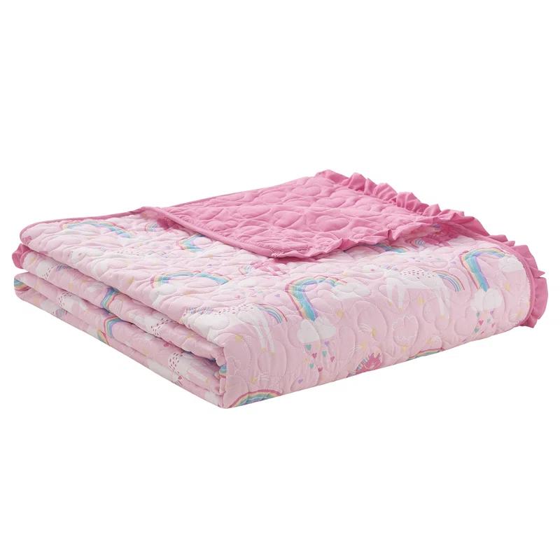 Alex + Bella ALEX + BELLA Unicorn Parade Pink Reversible Microfiber Quilt Set