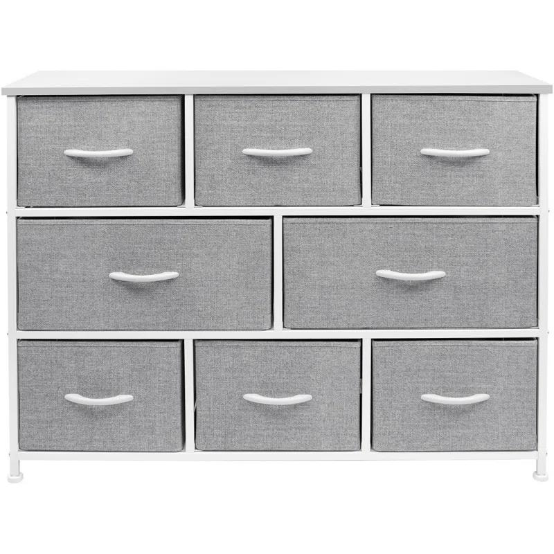 Sorbus Sorbus 8 Drawers Wide Dresser with Steel Frame, Wood Top, and Fabric Bins in White
