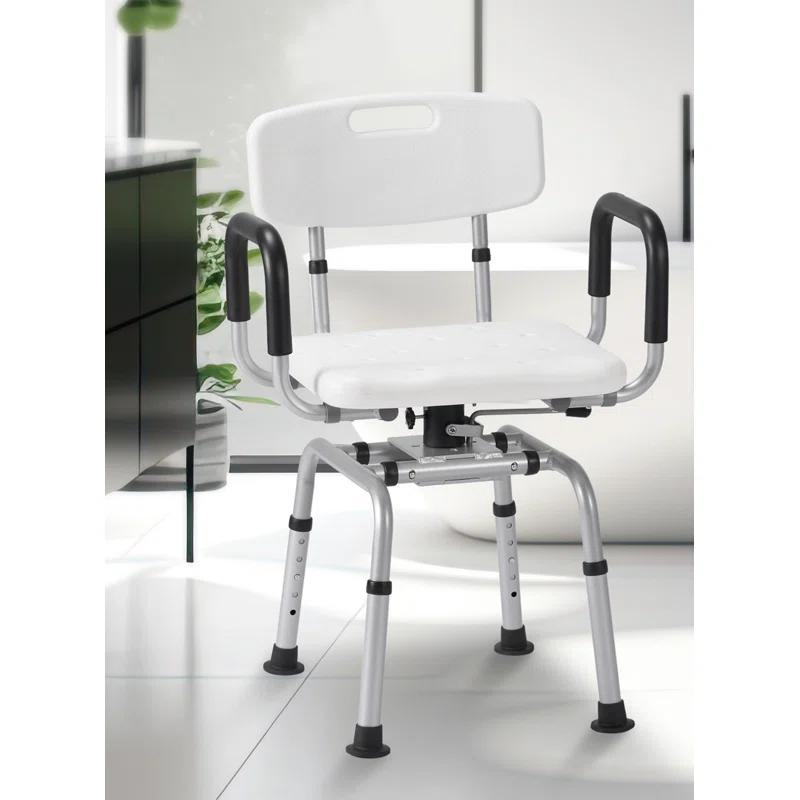 MARNUR 360 Degree Swivel Shower Chair, Adjustable Height Rotating Seat Bathtub Chair With Armrests And Back, White DR3194