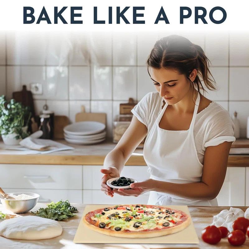 LIFETIME FLOORING LLC Pizza Stone For Oven Set -  Stone For Grill - 3PCS Pizzamaking Accessories - Large Pizza Oven Stones - Baking Stones For Bread And Pizzas