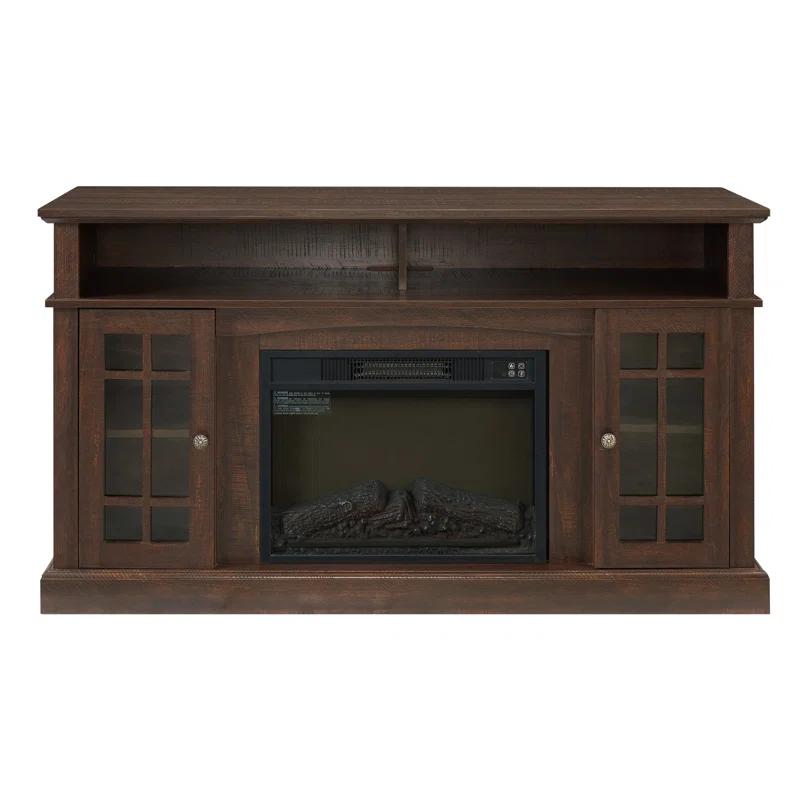 August Grove® Classic TV Media Stand Modern Entertainment Console with 23" Fireplace Insert for TV Up to 65" with Open and Closed Storage Space, 58.25"W 15.75"D 32"H