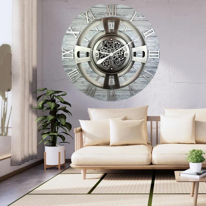The Gears Clock Wall Clock 36" Oversized for Living Room decor with Real Moving Gears England Collection & Reviews | Wayfair