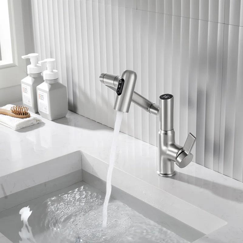 Lefton BF2204-0 Lefton Rotatable Single Hole Bathroom Faucet with Temperature Display BF2204