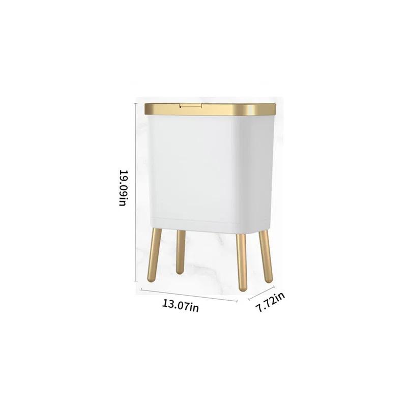 LIKOBI Trash Can with Lid,Bathroom Trash Can with Gold Edge,Slim Plastic Trash Bin for Bedroom,4 Gallon