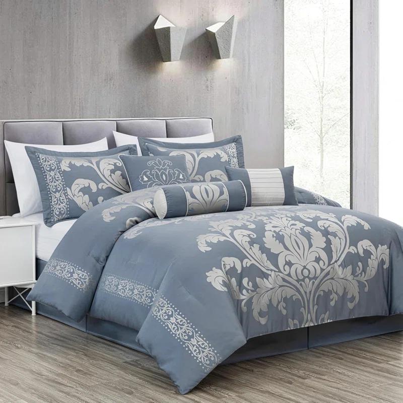 Chezmoi Collection Royale Jacquard Floral 7 Piece Comforter Set