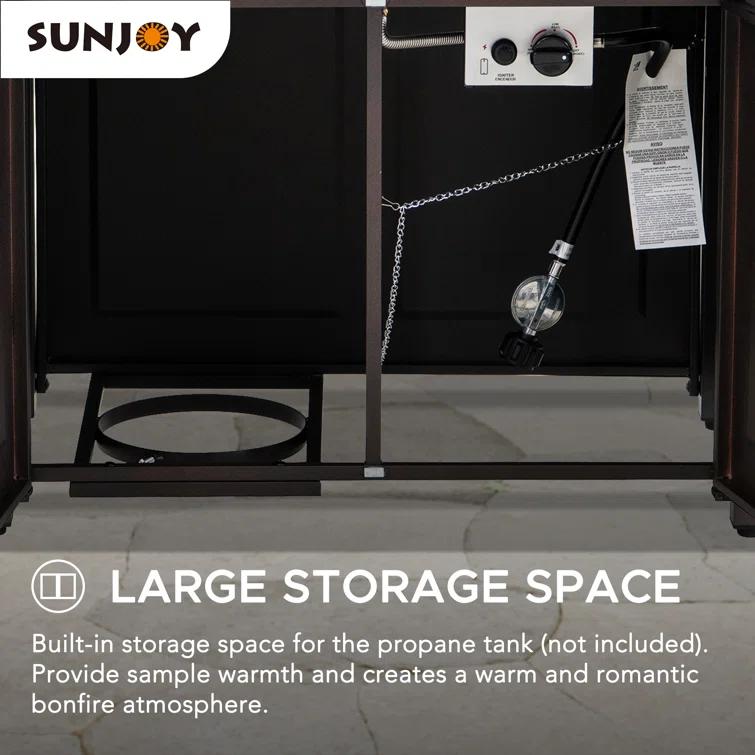 Sunjoy Sunjoy Rectangle Propane Fire Pit Table, Smokeless Outdoor Hidden Propane Tank Gas Fire Pit with Ceramic Tile Tabletop and Lava Rocks
