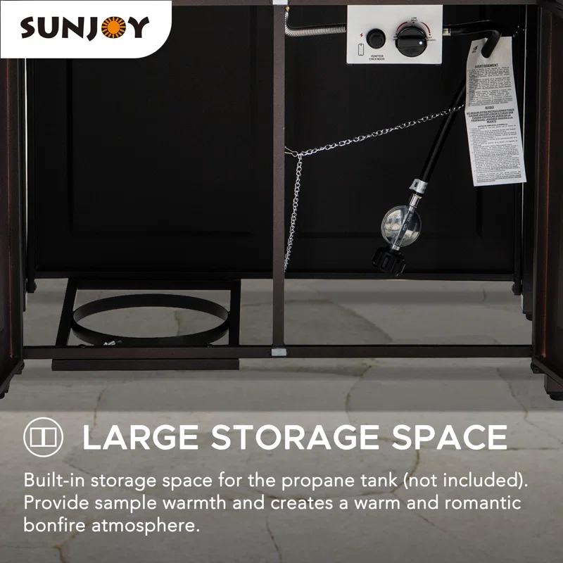 Sunjoy Sunjoy Rectangle Propane Fire Pit Table, Smokeless Outdoor Hidden Propane Tank Gas Fire Pit with Ceramic Tile Tabletop and Lava Rocks