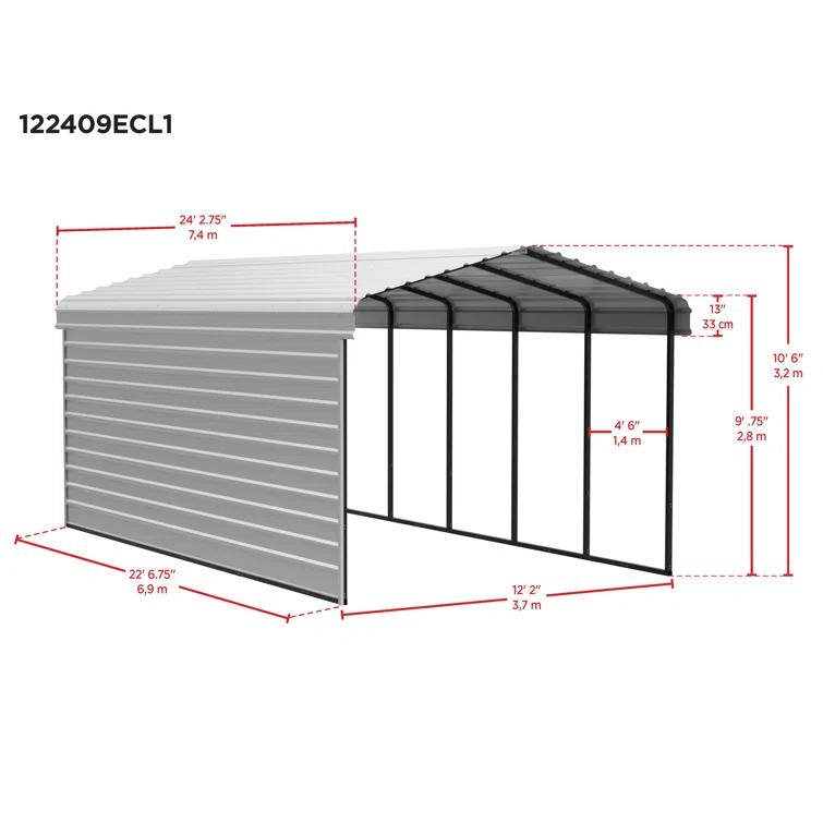 Arrow Arrow Steel Carport with 1 Side Wall Kit, 12x24x09