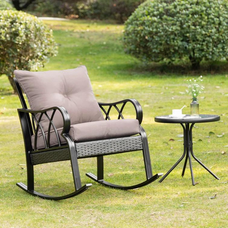 Lark Manor™ Outdoor Wicker Rocking Chair with Padded Cushions, Aluminum Furniture Rattan Porch Rocker Chair with Armrest for Garden, Patio, and Backyard & Reviews | Wayfair