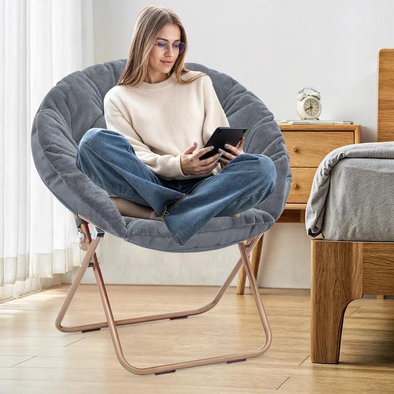 Mercer41 Amey Foldable Round Saucer Chair Portable Dorm Chair Lounge Chair Accent Chair for Bedroom Living Room