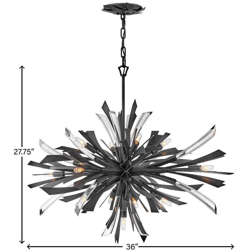Fredrick Ramond Vida 36" Thirteen-Light Modern Horizontal Hanging Chandelier w/ Crystal Accents