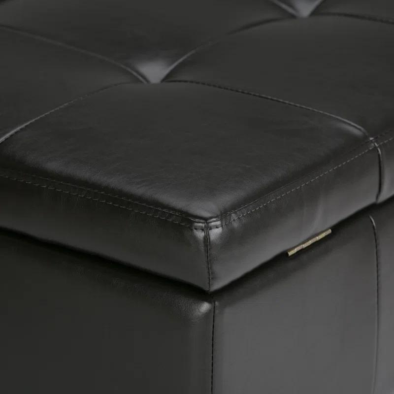 Simpli Home Dover 36"W Upholstered Square Coffee Table Storage Ottoman with Split Tufted Lift Top
