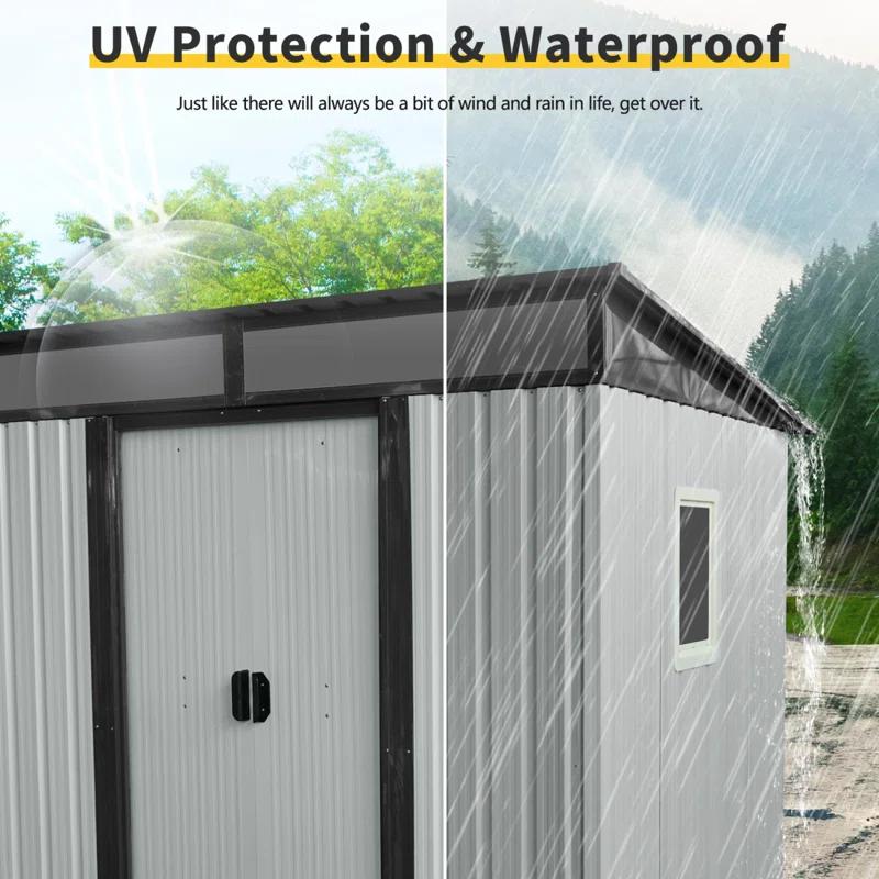 HLILish 6Ft X 5Ft Outdoor Metal Storage Shed With Window And Transparent Plate For Garden, Lawn